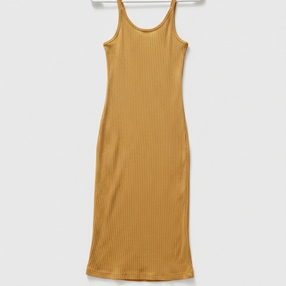 Mustard Ribbed Bodycon Small Dress - Picture 2 of 3